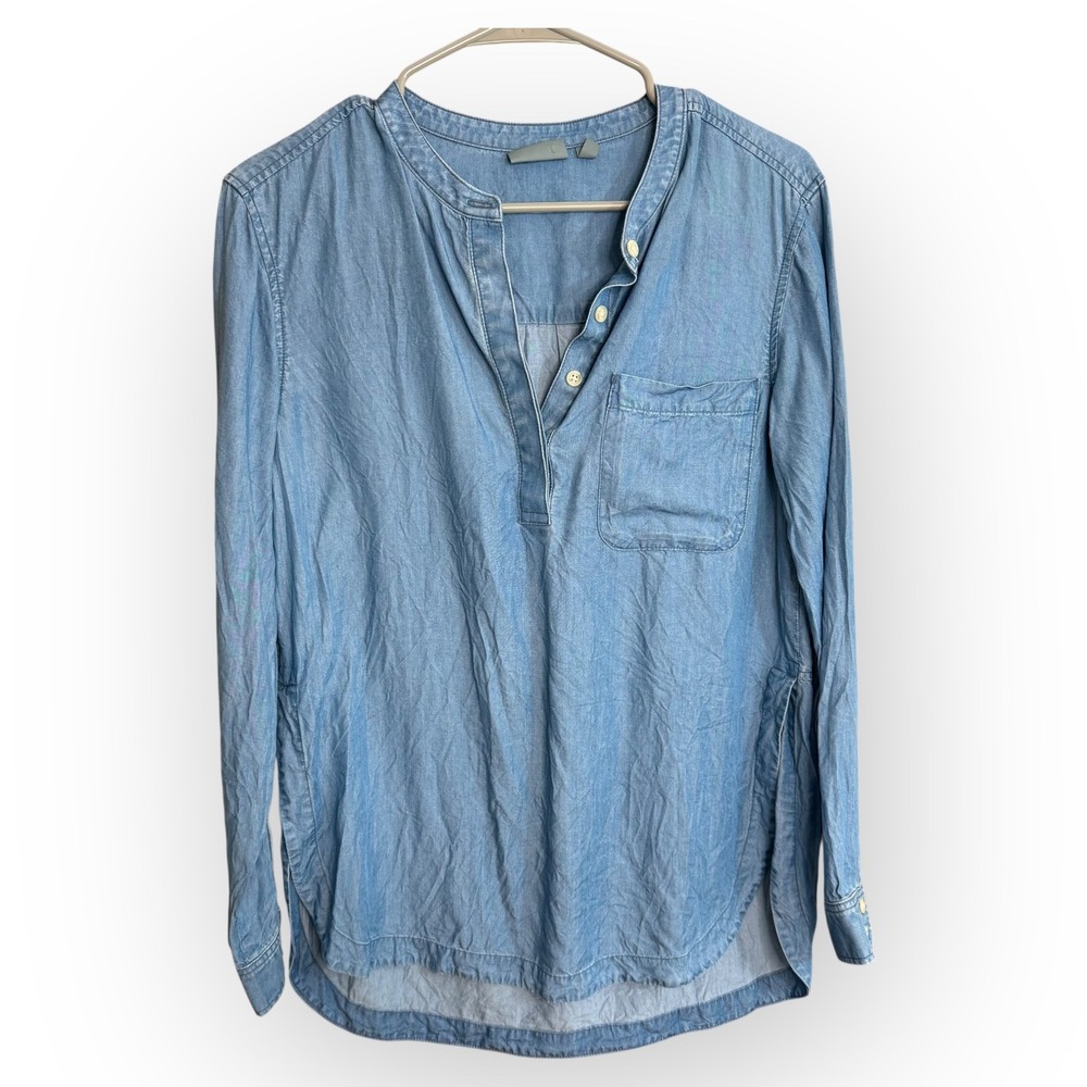 Athleta Womens Chambray Tunic Top Button Up‎ Long Sleeve Size S
